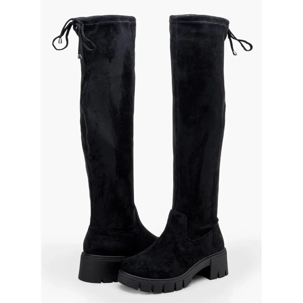 Women's Platform Boots-990-black Over The Knee Thigh High Round Toe Long Boot